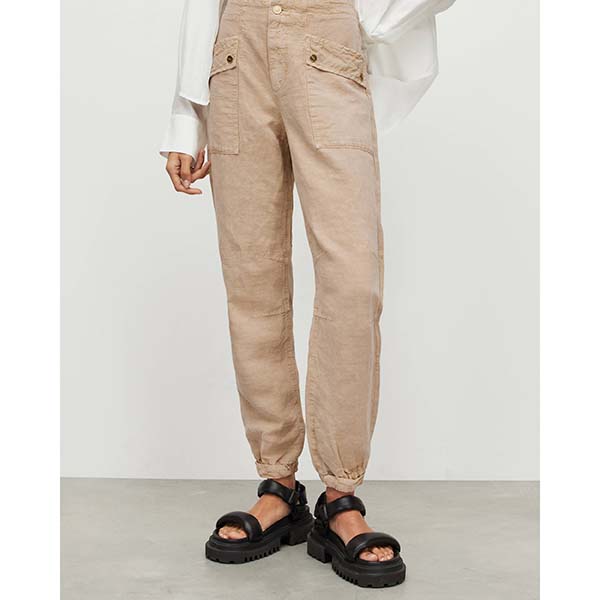 Allsaints Australia Womens Val High-Rise Cargo Linen Blend Pants Sand Brown AU14-672